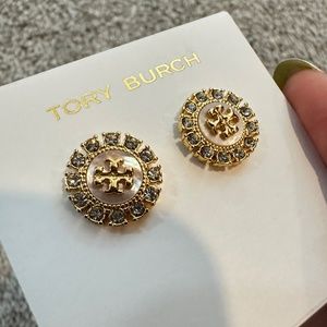 100% AUT❗️Dreamy ✨Designer Tory Burch Mother of Pearl KIRA CRYSTAL STUD …